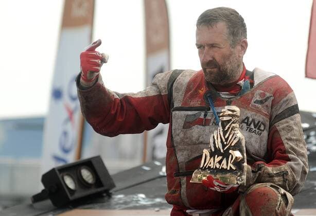 Aktuell Rallye Dakar - Siegerehrung in Buenos Aires 17-jan-2015 Polish pilot Rafal Sonik celebrates after winning champion of the quads category in the Dakar Rally 2015 at the Tecnopolis Center in in Buenos Aires, capital of Argentina, on Jan. 17, 2015. Str) (SP)ARGENTINA-BUENOS AIRES-RACING-DAKAR e ALBERTOxRAGGIO 