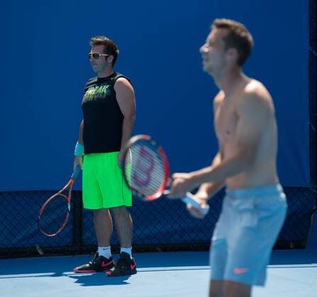 Australian Open 2015, Melbourne Park,ITF Grand Slam Tennis Tournament, Trainer Stephan Fehske und Philipp Kohlschreiber (GER),Training,Ganzkoerper,Querformat,