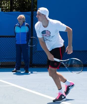 Australian Open 2015, Melbourne Park,ITF Grand Slam Tennis Tournament, Jan-Lennard Struff (GER) und Trainer Christoph Reichert,Training,Ganzkoerper,