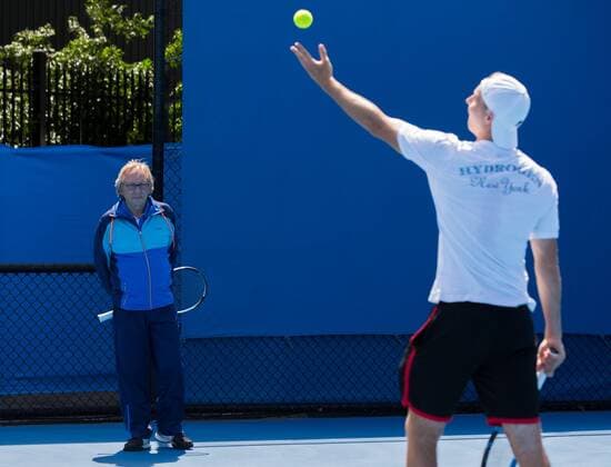 Australian Open 2015, Melbourne Park,ITF Grand Slam Tennis Tournament, Jan-Lennard Struff (GER) und Trainer Christoph Reichert,Training,Ganzkoerper,