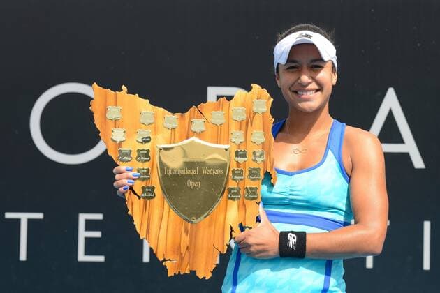 HEATHER WATSON of Great Britain poses with her trophy at the Hobart International Tennis tournament at the Domain Tennis Centre. Tennis 2015 - Heather Watson Wins Hobart International Tennis 2015 - Heather Watson Wins Hobart International - ZUMAl132