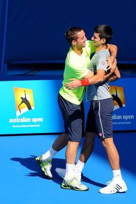 Novak Djokovic (SRB) Viktor Troicki (SRB) TENNIS : Open d Australie - Melbourne - 18 01 2015 TennisMagazine Panoramlc 