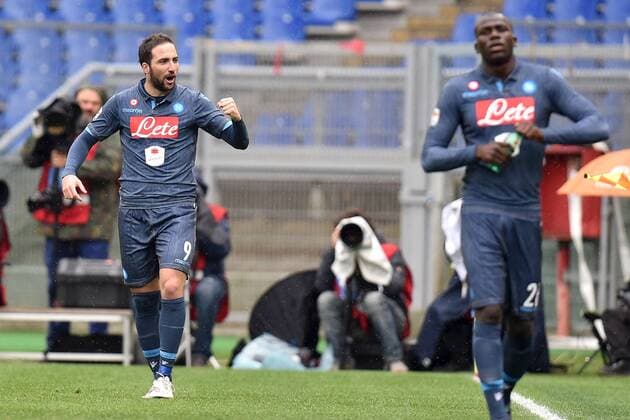 Special Fußball, Italien, Serie A, Lazio Rom - SSC Neapel - Gonzalo Higuain Napoli 0-1 Goal celebration Roma 18-01-2015 Stadio Olimpico, Football Calcio Serie A Lazio Rom vs SSC Neapel andreaxstaccioli