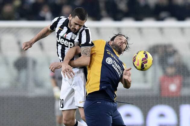 Db Torino 18 01 2015 - campionato di calcio serie A Juventus Turin vs Hellas Verona: Leonardo Bonucci-Luca Toni 