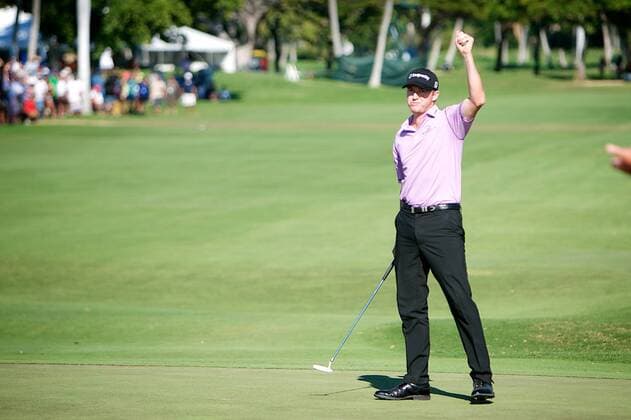 January 18, 2015 - Honolulu, Hawaii: Jimmy Walker celebrates after sinking his last putt on the 18th to win the 2015 Sony Open at Waialae Country Club in Honolulu, Hawaii. PGA Golf Herren Golf: Sony Open JAN18 - ZUMAc04_