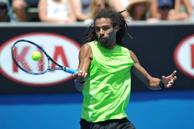19.01.2015 Australian Open Tennis from Melbourne Park. Dustin Brown of Germany hits a shot in his match on day one of the 2015 Australian Open at Melbourne Park, Melbourne, Australia. xEssixLimx  ActionPlus11590747
