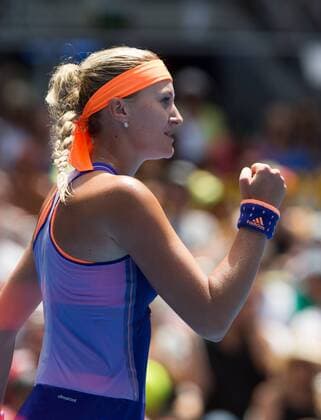 Australian Open 2015, Melbourne Park,ITF Grand Slam Tennis Tournament, Australian Open 2015, Melbourne Park,ITF Grand Slam Tennis Tournament, Kristina Mladenovic (FRA),Einzelbild,Halbkoerper,Hochformat,