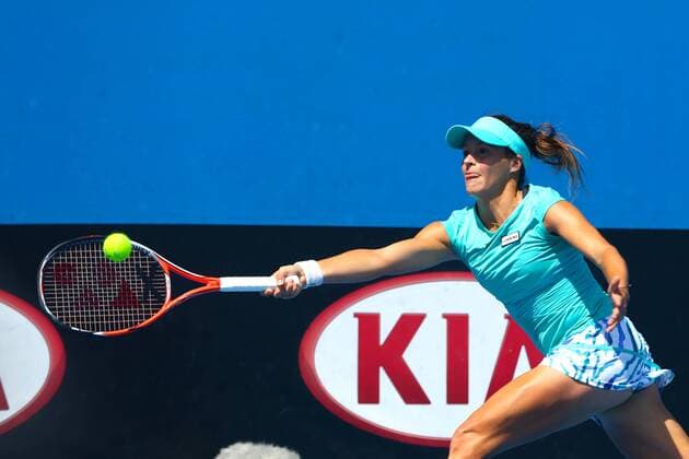 Tatjana Maria of Germany prepares in the women s singles first round match of the 2015 Australian Open tennis tournament in Melbourne, Victoria, Australia, 19 January 2015.  20150119_06441