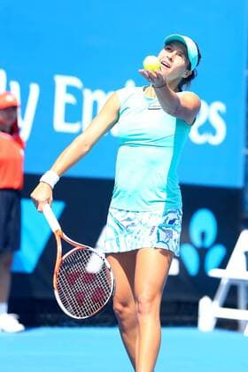 Tatjana Maria of Germany serves in thewomen s singles first round match of the 2015 Australian Open tennis tournament in Melbourne, Victoria, Australia, 19 January 2015.  20150119_26692