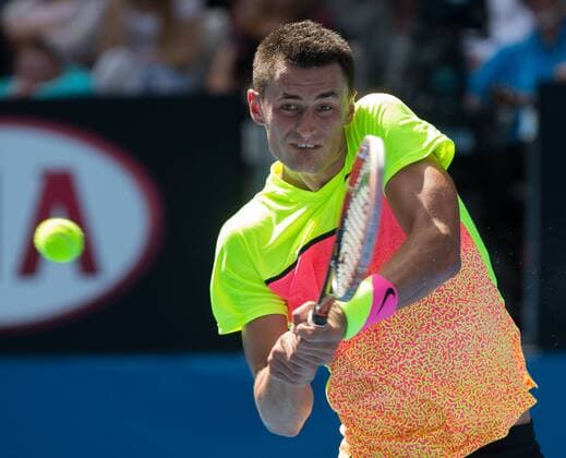 Australian Open 2015, Melbourne Park,ITF Grand Slam Tennis Tournament, Australian Open 2015, Melbourne Park,ITF Grand Slam Tennis Tournament, Bernard Tomic (AUS) Aktion,Einzelbild,