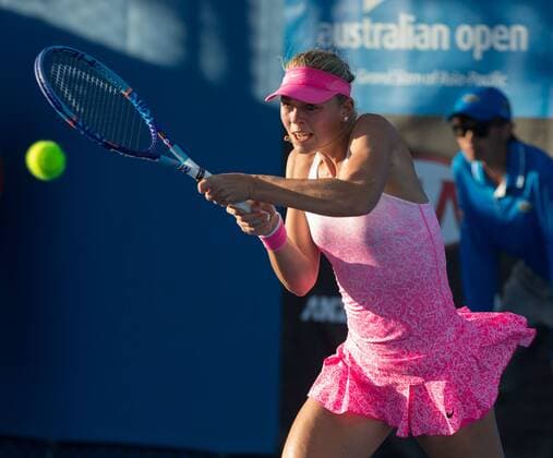 Australian Open 2015, Melbourne Park,ITF Grand Slam Tennis Tournament, Carina Witthoeft (GER),Aktion,Einzelbild, Halbkoerper,Querformat