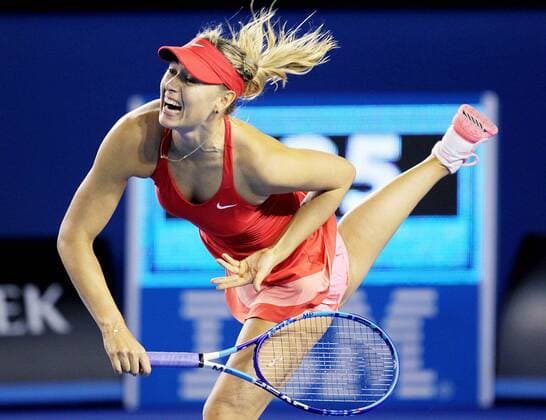 (150119) -- MELBOURNE, Jan. 19, 2015 -- Russia s Maria Sharapova returns the ball during the first round match of women s singles at the 2015 Australian Open tournament in Melbourne, Australia, Jan. 19, 2015. JinxLinpeng 