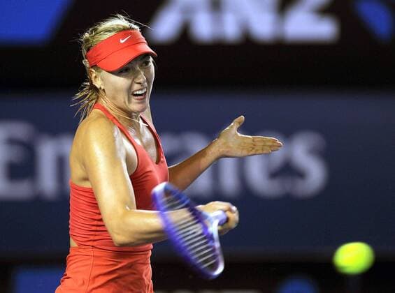 (150119) -- MELBOURNE, Jan. 19, 2015 -- Russia s Maria Sharapova returns the ball during the first round match of women s singles at the 2015 Australian Open tournament in Melbourne, Australia, Jan. 19, 2015. JinxLinpeng 