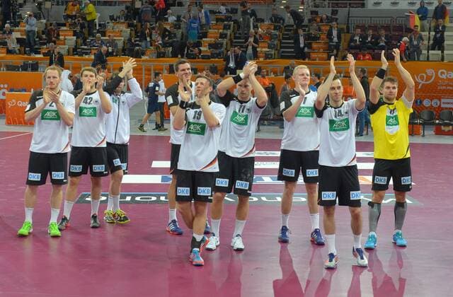 Handball Doha 20.01.2015 Weltmeisterschaften WM der Herren Männer Vorrunde Gruppe D Dänemark (DEN) Daenemark - Deutschland (GER) Jubel Deutschland