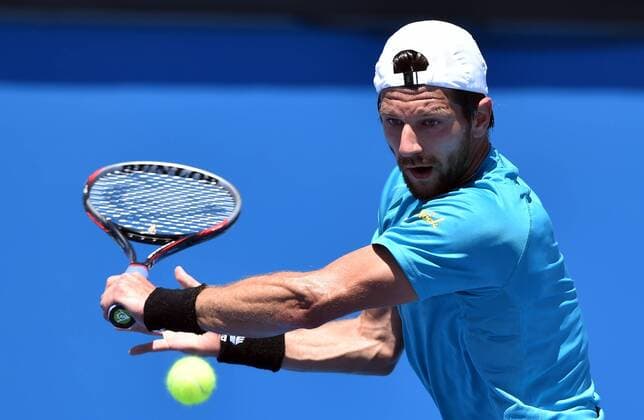 Jan. 21, 2015 - Melbourne, VICTORIA, AUSTRALIA - Austria s Jurgen Melzer in action during his match on day 3 of the Australian Open tennis on Show Court 3 in Melbourne, Australia. Tennis 2015 - Australian Open - Day 3 - ZUMAk106