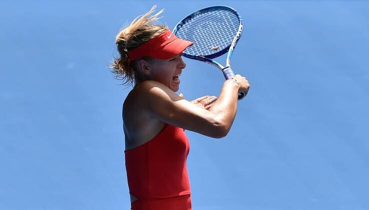 Jan. 21, 2015 - Melbourne, VICTORIA, AUSTRALIA - Russia s Maria Sharapova in action during her match on day 3 of the Australian Open tennis on Show Court 3 in Melbourne, Australia. Tennis 2015 - Australian Open - Day 3 - ZUMAk106