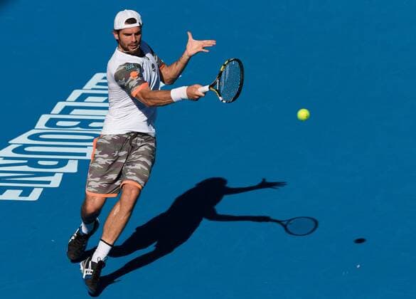 January 21, 2015: Simone Bolelli (ITA) in action in a 2nd round match against Roger Federer (SUI) on day three of the 2015 Australian Open grand slam tennis tournament at Melbourne Park in Melbourne, Australia. Sydney Low Cal Media. Federer won 3-6 6-3 6-2 6-2 Tennis 2015: Australian Open JAN 21 - ZUMAc04_