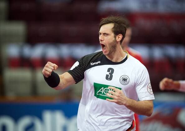 Handball Doha 20.01.2015 Weltmeisterschaften WM der Herren Männer Vorrunde Gruppe D Dänemark (DEN) Daenemark - Deutschland (GER) Uwe Gensheimer (Deutschland, No.03) Jubel