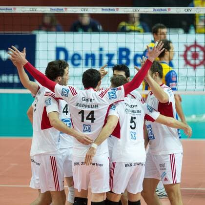 VOLLEYBALL - Aich Dob vs Friedrichshafen KLAGENFURT,AUSTRIA,21.JAN.15 - VOLLEYBALL - CEV, Champions League, SK Aich Dob vs VfB Friedrichshafen. Image shows the rejoicing of Friedrichshafen.