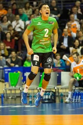 21.01.2015, xfrx, Volleyball Champions League, BR Volleys Berlin - Budvanska Rivijera Budva, v.l. Erik Shoji (Berlin Recycling)
