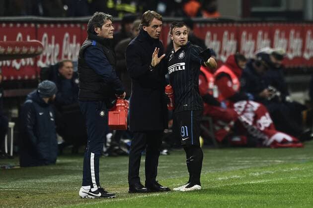 Aktuell Fußball, Italien, Coppa Italia, Inter Mailand - Sampdoria Genua Mailand, Inter Mailand - Sampdoria Genua Coppa Italia Roberto Mancini-Xherdan Shaqiri 