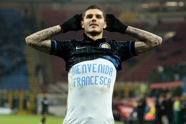 Mg Mailand 21 01 2015 - coppa Italia Inter Mailand vs Sampdoria Genua, Torjubel Mauro Icardi (Inter) mit Gruß an seine jüngst geborene Tochter Francesca, 
