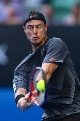 MELBOURNE, AUSTRALIA - JANUARY 22: Lleyton Hewitt of Australia returns a shot during day four of the 2015 Australian Open at Melbourne Park on January 22, 2015 in Melbourne, Australia.  CFP462156370 