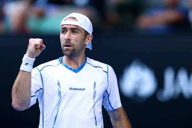 MELBOURNE, AUSTRALIA - JANUARY 22: Benjamin Becker of Germany reacts in his match during day four of the 2015 Australian Open at Melbourne Park on January 22, 2015 in Melbourne, Australia.  CFP462156377 
