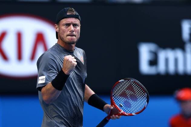 Lleyton Hewitt of Australia celebrates in their men s singles second round match of the 2015 Australian Open tennis tournament in Melbourne, Victoria, Australia, 22 January 2015.  20150122_13062