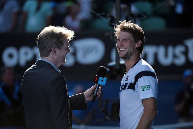 (150123) -- MELBOURNE, Jan. 23, 2015 -- Andreas Seppi of Italy attends an interview after winning the third round match of men s singles at the 2015 Australian Open tennis tournament in Melbourne, Australia, Jan. 23, 2015. 