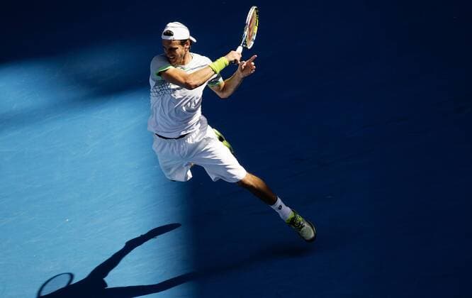 TENNIS - ATP Tennis Herren Australian Open 2015 MELBOURNE,AUSTRALIA,23.JAN.15 - TENNIS - ATP World Tour, Grand Slam, Australian Open. Image shows Joao Sousa (POR).