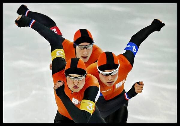 Rusland, Sochi, 21-02-2014 - Sven Kramer , Koen Verweij , Jan Blokhuijsen . FOTO 4 xVIxxIVx 3452081