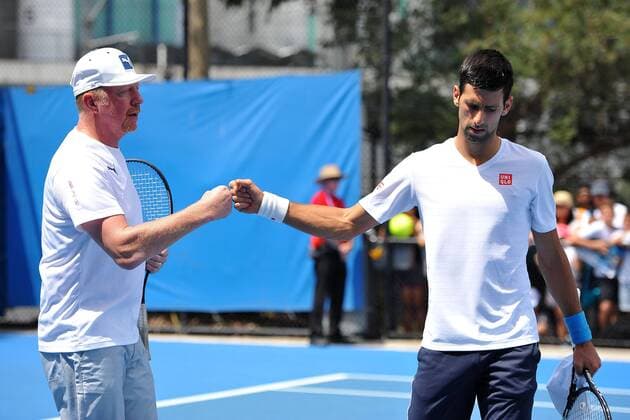 Novak Djokovic (SRB) Boris Becker TENNIS : Open d Australie - Melbourne - 23 01 2015 TennisMagazine Panoramlc 