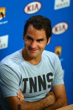 Roger Federer of Switzerland smiles during a press conference PK Pressekonferenz third round match of 2015 Australian Open tennis tournament in Melbourne. 23 January 2015.  20150123_09453