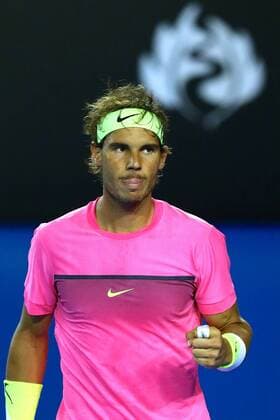 Rafael Nadal of Spain reacts after scoring in ir men s singles third round match of 2015 Australian Open tennis tournament in Melbourne. 23 January 2015.  20150123_65025
