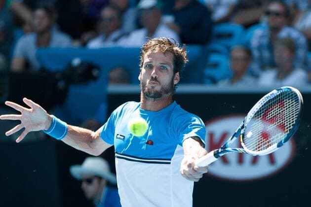 January 24, 2015: 12th seed Feliciano Lopez (ESP) in action in a 3rd round match against Jerzy Janowicz (POL) on day six of the 2015 Australian Open grand slam tennis tournament at Melbourne Park in Melbourne, Australia. Sydney Low Cal Media. Tennis 2015: Australian Open JAN 24 - ZUMAc04_