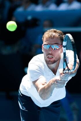 January 24, 2015: Jerzy Janowicz (POL) in action in a 3rd round match against 12th seed Feliciano Lopez (ESP) on day six of the 2015 Australian Open grand slam tennis tournament at Melbourne Park in Melbourne, Australia. Sydney Low Cal Media. Tennis 2015: Australian Open JAN 24 - ZUMAc04_