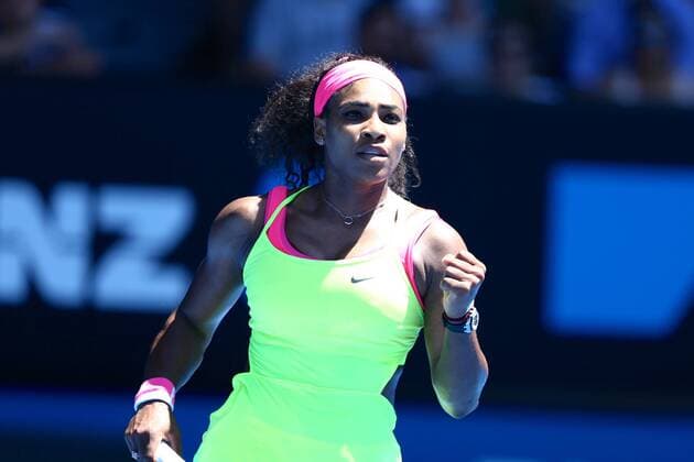 MELBOURNE, AUSTRALIA - JANUARY 24: (CHINA OUT) Serena Williams of the United States celebrates a point in her third round match against Elina Svitolina of the Ukraine during day six of the 2015 Australian Open at Melbourne Park on January 24, 2015 in Melbourne, Australia.  CFP462231837 