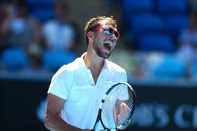 MELBOURNE, AUSTRALIA - JANUARY 24: (CHINA OUT) Jerzy Janowicz of Poland reacts in his third round match against Feliciano Lopez of Spain during day six of the 2015 Australian Open at Melbourne Park on January 24, 2015 in Melbourne, Australia.  CFP462231970 