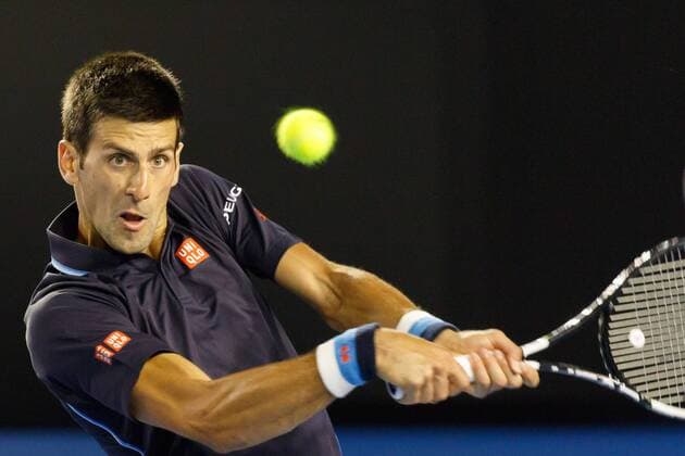 January 24, 2015: 1st seed Novak Djokovic (SRB) in action in a 3rd round match against 31st seed Fernando Verdasco (ESP) on day six of the 2015 Australian Open grand slam tennis tournament at Melbourne Park in Melbourne, Australia. Sydney Low Cal Media. Tennis 2015: Australian Open JAN 24 - ZUMAc04_