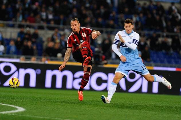 Jan. 24, 2015 - Rome, Italy - Philippe Mexes and Miroslav Klose during the Serie A match between SS Lazio and AC Milan at Olympic Stadium, Italy on January 24, 2015. SS Lazio vs AC Milan- Serie A 2014-2015  - ZUMAn230