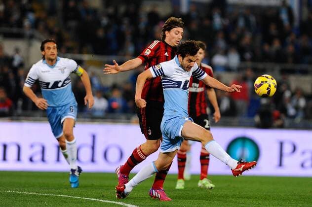 Jan. 24, 2015 - Rome, Italy - Riccardo Montolivo and Marco Parolo during the Serie A match between SS Lazio and AC Milan at Olympic Stadium, Italy on January 24, 2015. SS Lazio vs AC Milan- Serie A 2014-2015  - ZUMAn230