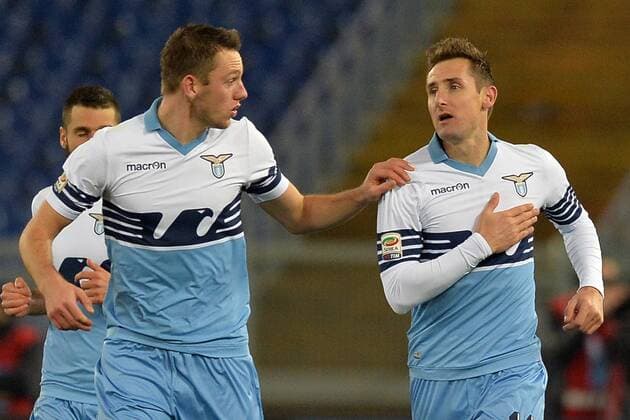Miroslav Klose Lazio, Stefan De Vrij. Goal celebrations. Roma 24-01-2015 Stadio Olimpico. Football Calcio 2014 2015 Serie A. Lazio Roma - AC Milan. AntoniettaxBaldassarre