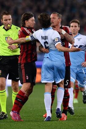As Roma 24 01 2015 - Lazio Rom vs AC Milan - foto AntonelloxSammarco Image Pictured: Philippe Mexes-Stefano Mauri 