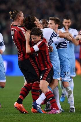 As Roma 24 01 2015 - Lazio Rom vs AC Milan - foto AntonelloxSammarco Image Pictured: Philippe Mexes-Stefano Mauri 
