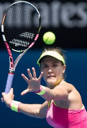 -- MELBOURNE, Jan. 25, 2015 -- Eugenie Bouchard of Canada competes during the women s singles fourth round match at the Australian Open tournament in Melbourne, Australia, Jan. 25, 2015. . ) (SP)AUSTRALIA-MELBOURNE-TENNIS-AUSTRALIAN OPEN-DAY 7 BaixXue 