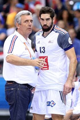 24th World Handball Championship, 5th Round, Group C, France - Sweden 24.01.2015., Ali Bin Hamad Al Attiya Arena, Doha, Qatar - 24th World Handball Championship, 5th Round, Group C, France - Sweden. National coach Claude Onesta, Nikola Karabatic. GoranxStanzl PIXSELL