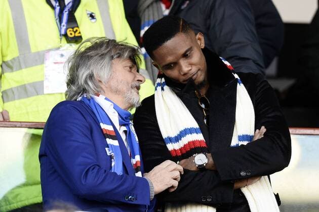 Db Genova 25 01 2015 - campionato di calcio serie A Sampdoria Genua vs US Palermo: Massimo Ferrero-Samuel Eto o 