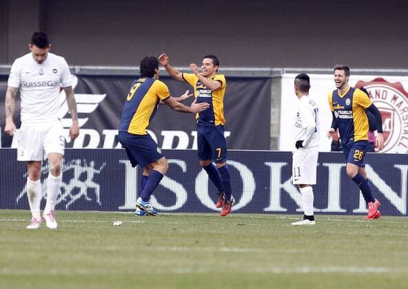 IPP20150125 Football - soccer: Serie A, Hellas Verona vs Atalanta Bergamo, javier saviola 1-0 xHOCHxZWEIx xItalyxPhotoxPressx 