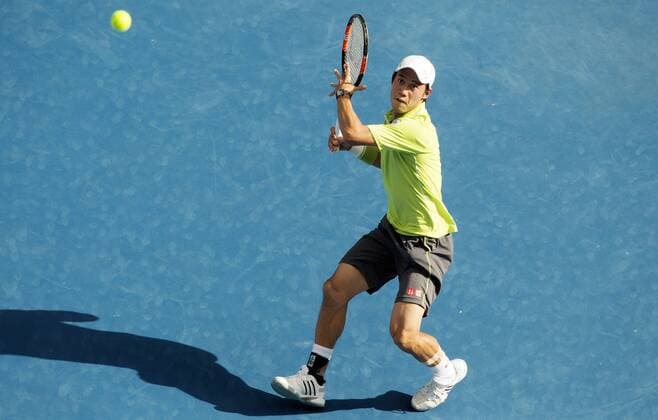TENNIS - ATP Tennis Herren Australian Open 2015 MELBOURNE,AUSTRALIA,26.JAN.15 - TENNIS - ATP World Tour, Grand Slam, Australian Open. Image shows Kei Nishikori (JPN).